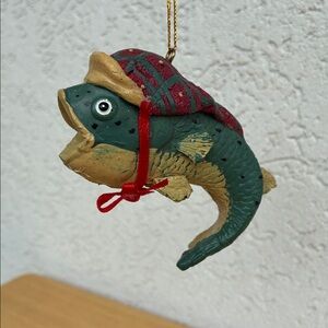 Christmas fish ornament  with a long stocking hat